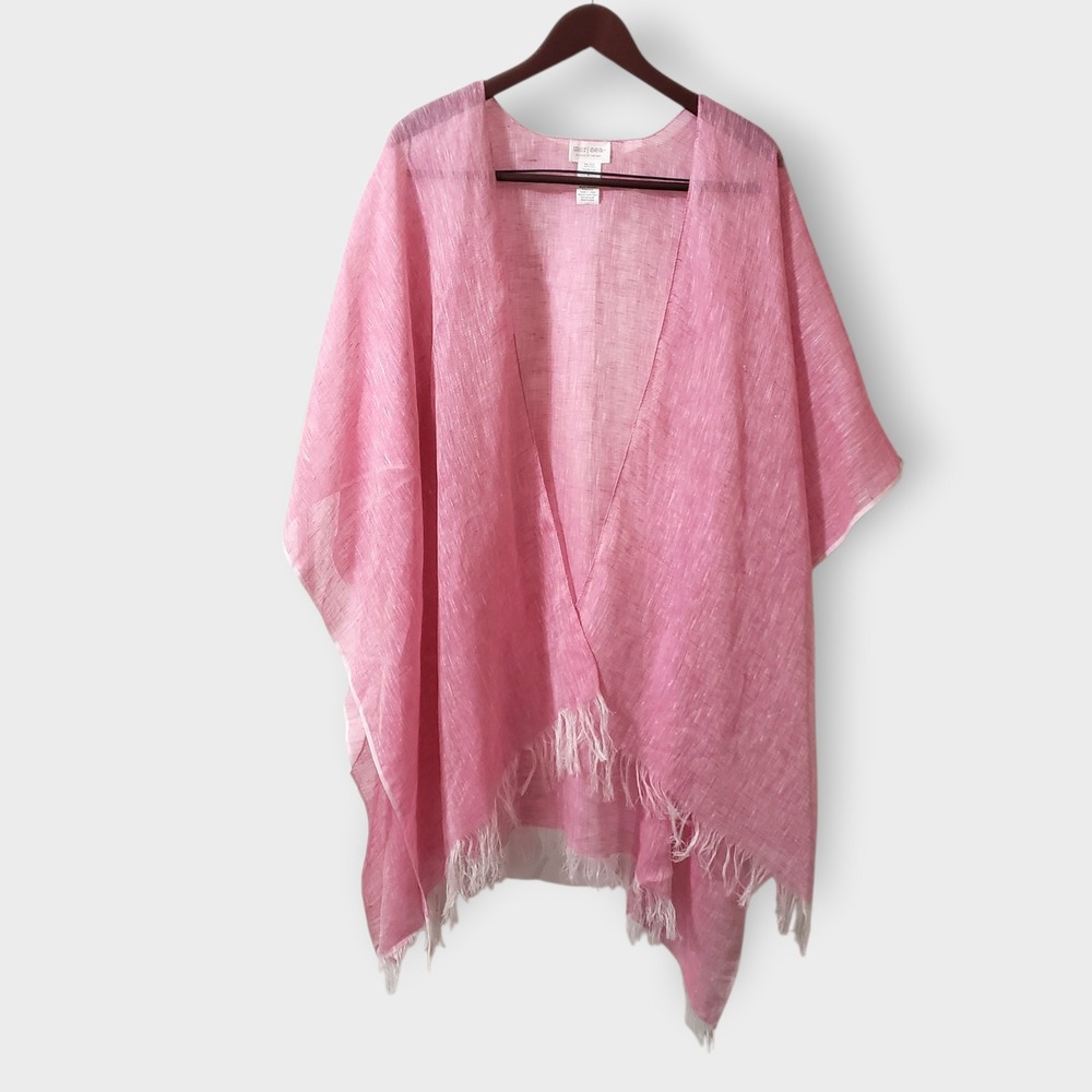 Mer Sea & Co Pink 100% Linen Kimono Wrap Cover Up One Size Fits All Fringe Trim